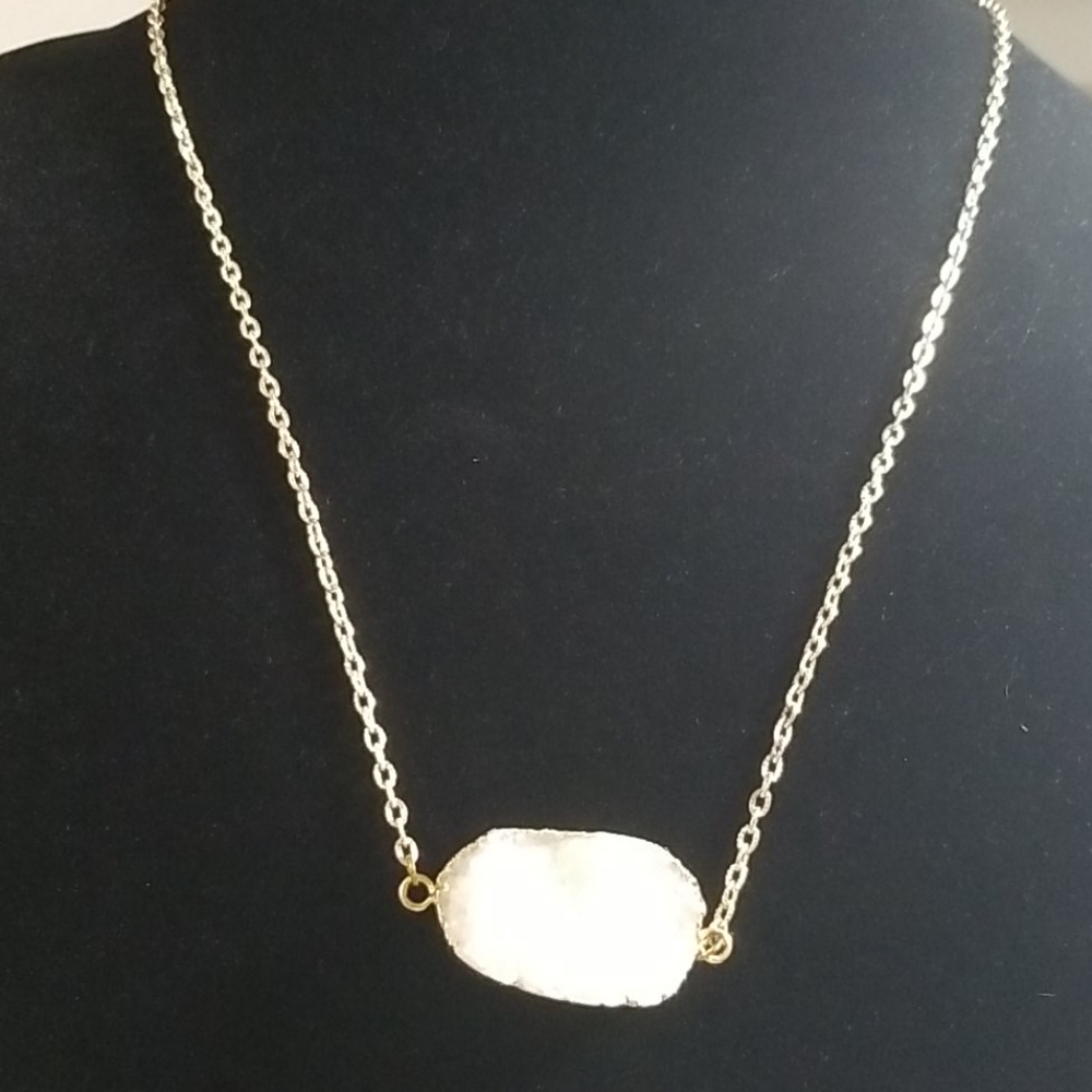 Goldtone druzy quartz necklace